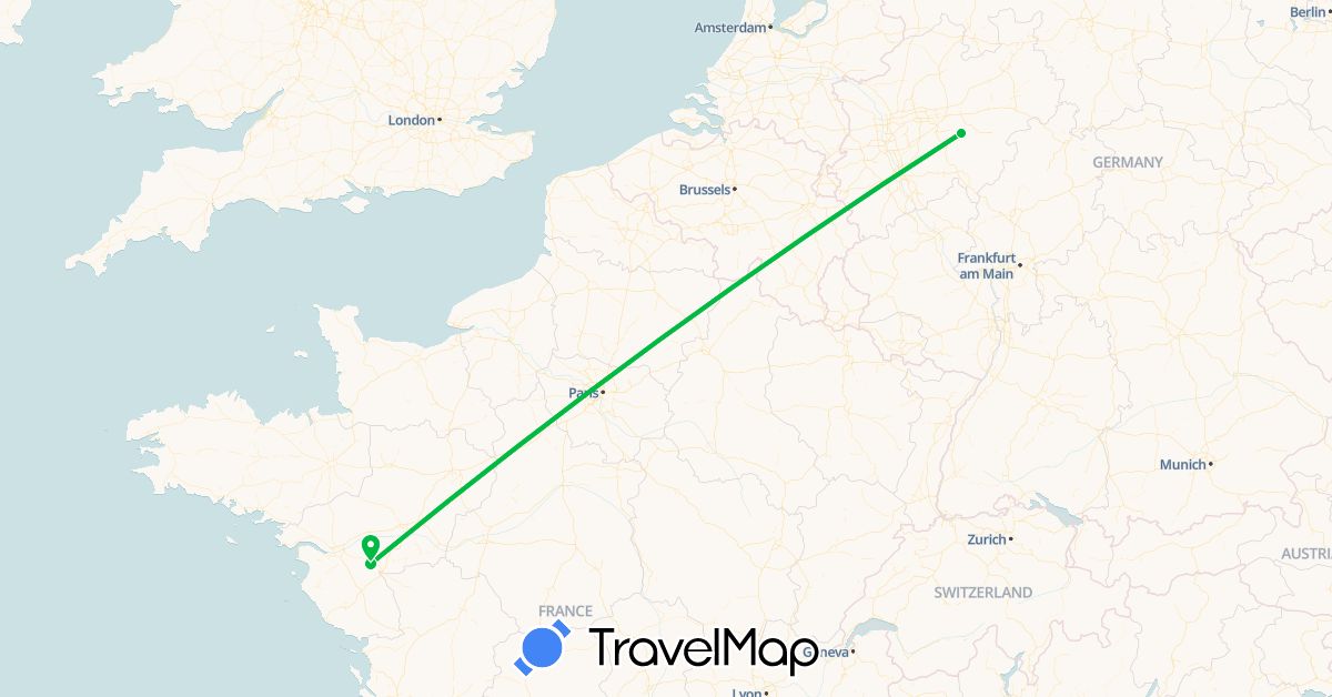 TravelMap itinerary: bus in Germany, France (Europe)